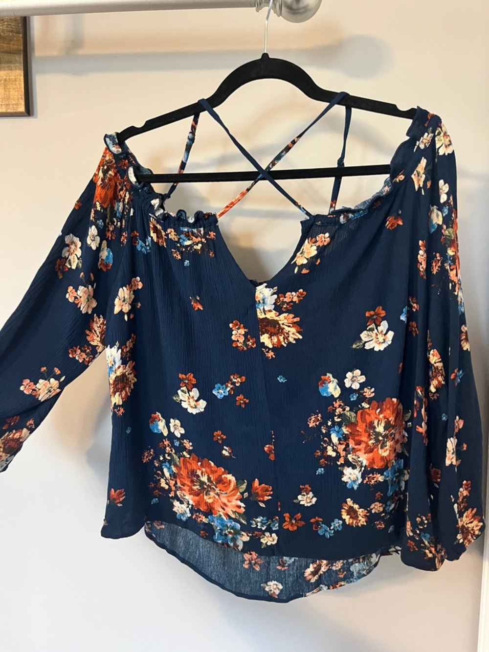 Navy Floral Off-Shoulder Women's Top